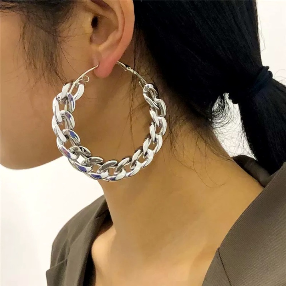 Oversized Large Silver Tone Earrings - Picture 2 of 5